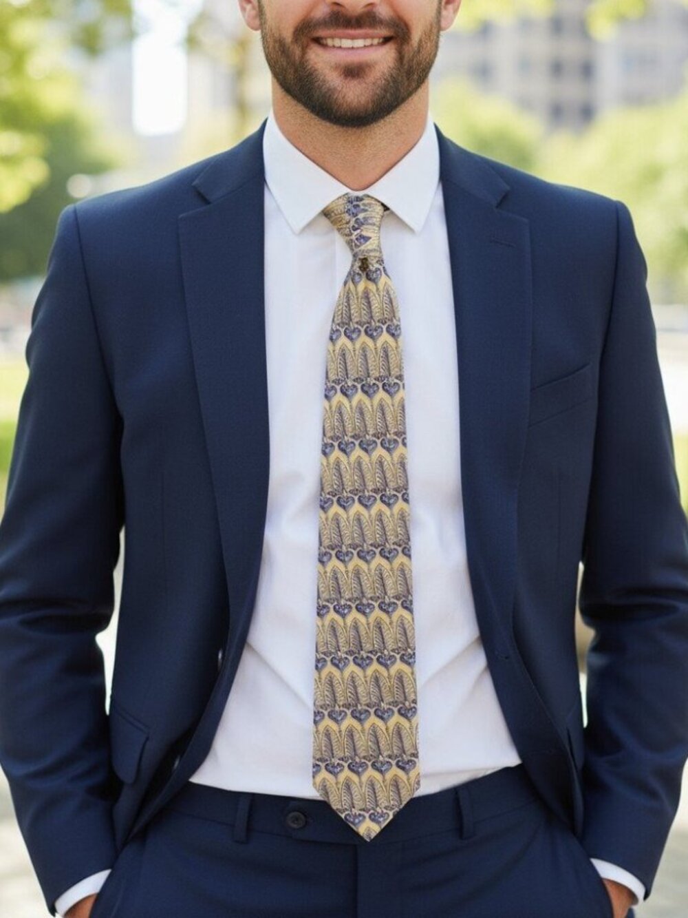 VINTAGE Van Heusen Silk Tie Gold Baroque Renaissance Executive Business Necktie